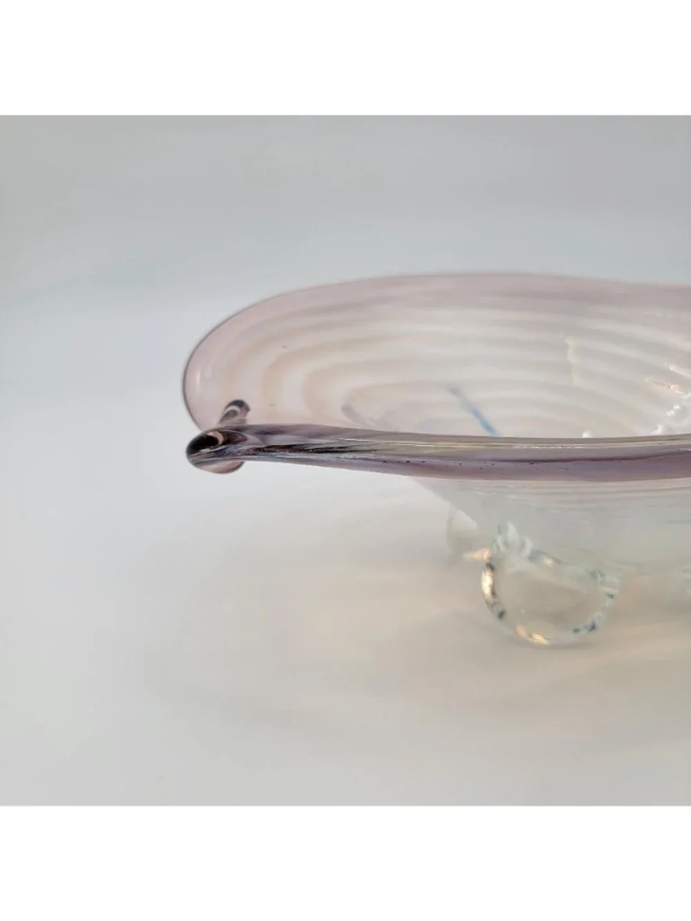 Large Cenedese Murano Glass Footed Console Bowl Pink Sommerso Swirl